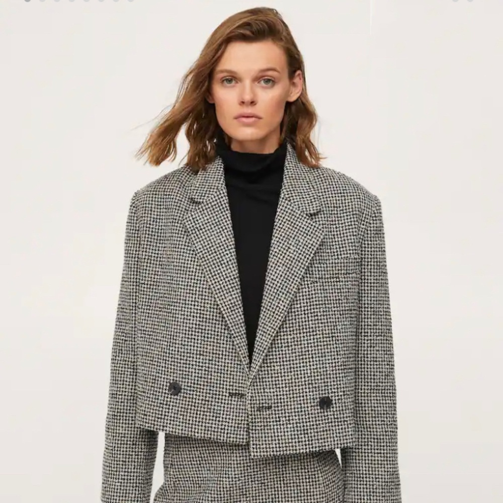 Mango Houndstooth wool-blend blazer